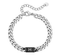 PAMTIER Cubain Lien Bracelet pour Hommes et Femmes Lettre A-Z Initial Nom Acier Inoxydable Charm Personnalisé Délicat Simple Manchette Capital Monogramme Bijoux Lettre H