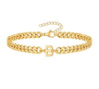 PAMTIER Cubain Lien Initial Bracelet pour Hommes Femmes Couples Lettre A-Z Nom Acier Inoxydable Argent Or Plaqué Charm Personnalisé Simple Manchette Capital Monogramme Bijoux Or B