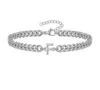 PAMTIER Cubain Lien Initial Bracelet pour Hommes Femmes Couples Lettre A-Z Nom Acier Inoxydable Argent Or Plaqué Charm Personnalisé Simple Manchette Capital Monogramme Bijoux Argent F