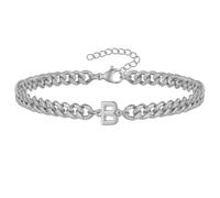 PAMTIER Cubain Lien Initial Bracelet pour Hommes Femmes Couples Lettre A-Z Nom Acier Inoxydable Argent Or Plaqué Charm Personnalisé Simple Manchette Capital Monogramme Bijoux Argent B
