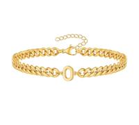 PAMTIER Cubain Lien Initial Bracelet pour Hommes Femmes Couples Lettre A-Z Nom Acier Inoxydable Argent Or Plaqué Charm Personnalisé Simple Manchette Capital Monogramme Bijoux Or O
