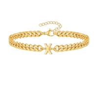 PAMTIER Cubain Lien Initial Bracelet pour Hommes Femmes Couples Lettre A-Z Nom Acier Inoxydable Argent Or Plaqué Charm Personnalisé Simple Manchette Capital Monogramme Bijoux Or X