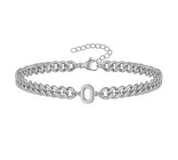 PAMTIER Cubain Lien Initial Bracelet pour Hommes Femmes Couples Lettre A-Z Nom Acier Inoxydable Argent Or Plaqué Charm Personnalisé Simple Manchette Capital Monogramme Bijoux Argent O