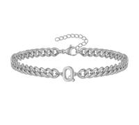 PAMTIER Cubain Lien Initial Bracelet pour Hommes Femmes Couples Lettre A-Z Nom Acier Inoxydable Argent Or Plaqué Charm Personnalisé Simple Manchette Capital Monogramme Bijoux Argent Q