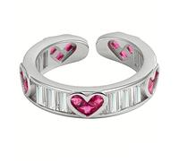 PAMTIER Cœur Bagues pour Femmes Amour Rose Argent Or Plaqué Ouvert Réglable Zirconium Cubique Mignon Acier Inoxydable Charm Déclaration Délicat Bijoux