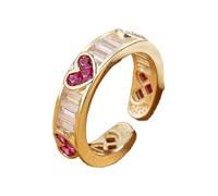 PAMTIER Cœur Bagues pour Femmes Amour Rose Argent Or Plaqué Ouvert Réglable Zirconium Cubique Mignon Acier Inoxydable Charm Déclaration Délicat Bijoux