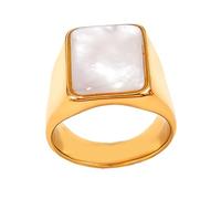 PAMTIER Femme Acier Inoxydable Carré Bagues Chevalière Coquille Blanche Incrusté Fiançailles Bande