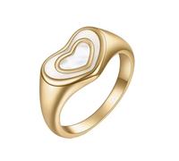 PAMTIER Femme Acier Inoxydable Cœur Bague 10mm Double Cœur Forme Perle Coquille Promesse Bague de Déclaration Or Taille 52