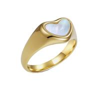 PAMTIER Femme Acier Inoxydable Cœur Bague Cœur Forme Nacre Coquille Incrustation Fiançailles Bague de Mariage Or Taille 62
