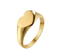 PAMTIER Femme Acier Inoxydable Massif Cœur Bague Simple Plaine Bague Chevalière Statement Bagues 7.5mm Or Taille 50