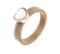PAMTIER Femme Aimant Cœur Statement Bague Avec Blanc Nacre Maille Promesse Fiançailles Mariage Doigt Bagues Confort Ajusté Or Rose Taille 54