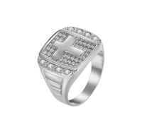 PAMTIER Homme Acier Inoxydable Classique Bully Punk Rétro Simple Vintage Croix Anneau Argent Taille 54