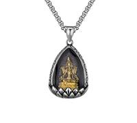 PAMTIER Homme Collier Pendentif Bouddha Fleur de Lotus en Acier Inoxydable Bijoux Bodhisattva Tara Verte