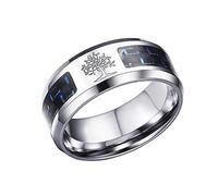 PAMTIER Hommes 8MM Arbre de La Vie Carbone Fibre Acier Inoxydable Bague Argent Tallie 62