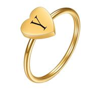 PAMTIER Initial Bagues pour Femmes Cœur Lettre A-Z Argent Or Plaqué Acier Inoxydable Délicat Alphabet Lettre K Mignon Déclaration Simple Bijoux Or Y Taille 52