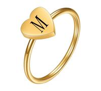 PAMTIER Initial Bagues pour Femmes Cœur Lettre A-Z Argent Or Plaqué Acier Inoxydable Délicat Alphabet Lettre K Mignon Déclaration Simple Bijoux Or M Taille 52