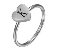PAMTIER Initial Bagues pour Femmes Cœur Lettre A-Z Argent Or Plaqué Acier Inoxydable Délicat Alphabet Lettre K Mignon Déclaration Simple Bijoux Argent K Taille 54