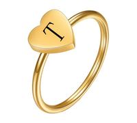 PAMTIER Initial Bagues pour Femmes Cœur Lettre A-Z Argent Or Plaqué Acier Inoxydable Délicat Alphabet Lettre K Mignon Déclaration Simple Bijoux Or T Taille 57