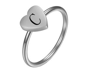 PAMTIER Initial Bagues pour Femmes Cœur Lettre A-Z Argent Or Plaqué Acier Inoxydable Délicat Alphabet Lettre K Mignon Déclaration Simple Bijoux Argent C Taille 52