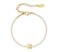 PAMTIER Initial Bracelets pour Femmes Lettre A-Z Nom Zirconium Cubique Acier Inoxydable Argent Or Plaqué Charm Personnalisé Délicat Manchette Capital Monogramme Bijoux Or K