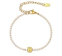 PAMTIER Initial Bracelets pour Femmes Lettre A-Z Nom Zirconium Cubique Acier Inoxydable Argent Or Plaqué Charm Personnalisé Délicat Manchette Capital Monogramme Bijoux Or B