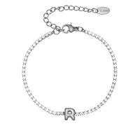 PAMTIER Initial Bracelets pour Femmes Lettre A-Z Nom Zirconium Cubique Acier Inoxydable Argent Or Plaqué Charm Personnalisé Délicat Manchette Capital Monogramme Bijoux Argent R