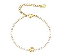 PAMTIER Initial Bracelets pour Femmes Lettre A-Z Nom Zirconium Cubique Acier Inoxydable Argent Or Plaqué Charm Personnalisé Délicat Manchette Capital Monogramme Bijoux Or C