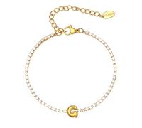 PAMTIER Initial Bracelets pour Femmes Lettre A-Z Nom Zirconium Cubique Acier Inoxydable Argent Or Plaqué Charm Personnalisé Délicat Manchette Capital Monogramme Bijoux Or G