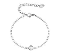 PAMTIER Initial Bracelets pour Femmes Lettre A-Z Nom Zirconium Cubique Acier Inoxydable Argent Or Plaqué Charm Personnalisé Délicat Manchette Capital Monogramme Bijoux Argent C