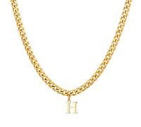 PAMTIER Initial Collier pour Hommes A-Z Pendentif Acier Inoxydable Delicate Petit Alphabet Chaîne Simple Vintage Lettre Bijoux Or Lettre H