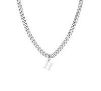 PAMTIER Initial Collier pour Hommes A-Z Pendentif Acier Inoxydable Delicate Petit Alphabet Chaîne Simple Vintage Lettre Bijoux Argent Lettre H
