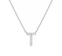 PAMTIER Initial Colliers pour Femmes A-Z Lettre Nom Or Plaqué Acier Inoxydable Zirconium Cubique Pendentif Personnalisé Déclaration Délicat Petit Alphabet Charm Élégant Délicat Bijoux Argent Lettre T