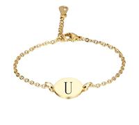 PAMTIER Initial Ovale Bracelets pour Femmes Nom Lettre K Alphabet F Or Plaqué Acier Inoxydable Personnalisé Déclaration Simple Élégant Bijoux Or U