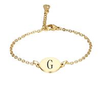 PAMTIER Initial Ovale Bracelets pour Femmes Nom Lettre K Alphabet F Or Plaqué Acier Inoxydable Personnalisé Déclaration Simple Élégant Bijoux Or G