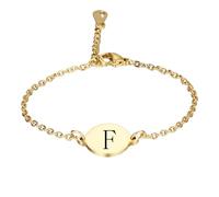 PAMTIER Initial Ovale Bracelets pour Femmes Nom Lettre K Alphabet F Or Plaqué Acier Inoxydable Personnalisé Déclaration Simple Élégant Bijoux Or F