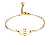 PAMTIER Initial Ovale Bracelets pour Femmes Nom Lettre K Alphabet F Or Plaqué Acier Inoxydable Personnalisé Déclaration Simple Élégant Bijoux Or E