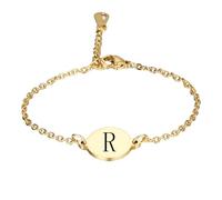 PAMTIER Initial Ovale Bracelets pour Femmes Nom Lettre K Alphabet F Or Plaqué Acier Inoxydable Personnalisé Déclaration Simple Élégant Bijoux Or R