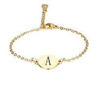 PAMTIER Initial Ovale Bracelets pour Femmes Nom Lettre K Alphabet F Or Plaqué Acier Inoxydable Personnalisé Déclaration Simple Élégant Bijoux Or A