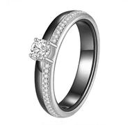 PAMTIER La Bague pour Femmes Taille Noire Taille Blanche Céramique Zircone Simple et Classique Mariage Couple Pierre Précieuse Délicate Joaillerie Argent Noir Taille 60