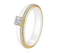 PAMTIER La Bague pour Femmes Taille Noire Taille Blanche Céramique Zircone Simple et Classique Mariage Couple Pierre Précieuse Délicate Joaillerie Or Blanc Taille 62