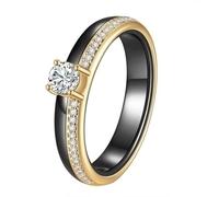 PAMTIER La Bague pour Femmes Taille Noire Taille Blanche Céramique Zircone Simple et Classique Mariage Couple Pierre Précieuse Délicate Joaillerie Or Noir Taille 60