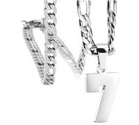 PAMTIER Men's Colliers Chaine Numéro Acier Inoxydable Delicate Pendentif Statement Personalised Bijoux Argent Nombre 7