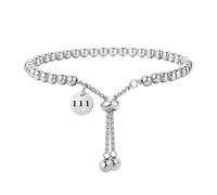 PAMTIER Numéro Ange Bracelets pour Femmes Chanceux 111 222 333 444 555 666 777 888 999 Réglable Acier Inoxydable Perle Chaîne Argent Or Plaqué Bijoux Argent 111