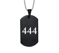 PAMTIER Numéro Ange Collier pour Hommes 000 111 222 333 444 555 666 777 888 999 Chaîne Simple Cool Acier Inoxydable Délicat Noir Bleu Pendentif Personnalisé Bijoux Noir Numéro 444