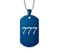 PAMTIER Numéro Ange Collier pour Hommes 000 111 222 333 444 555 666 777 888 999 Chaîne Simple Cool Acier Inoxydable Délicat Noir Bleu Pendentif Personnalisé Bijoux Bleu Numéro 777