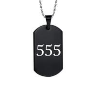 PAMTIER Numéro Ange Collier pour Hommes 000 111 222 333 444 555 666 777 888 999 Chaîne Simple Cool Acier Inoxydable Délicat Noir Bleu Pendentif Personnalisé Bijoux Noir Numéro 555