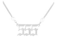 PAMTIER Numéro Ange Colliers pour Femmes Perle Imitation 000 111 222 333 444 555 666 777 888 999 Chaîne Or/Argent Plaqué Acier Inoxydable Délicat Pendentif Personnalisé Bijoux Argent Numéro 555