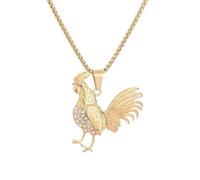 PAMTIER Poulet Collier pour Hommes Zodiaque Acier Inoxydable Déclaration Coq Pendentif Personnalisé Coq Or/Argent Plaqué Zirconium Cubique Bijoux Or Seulement Pendentif