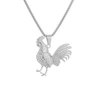 PAMTIER Poulet Collier pour Hommes Zodiaque Acier Inoxydable Déclaration Coq Pendentif Personnalisé Coq Or/Argent Plaqué Zirconium Cubique Bijoux Argent Avec chaîne