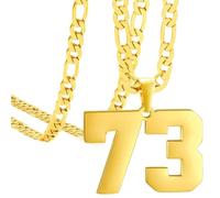 PAMTIER Unisex Acier Inoxydable Classique Simple Personnalisé Athlète Numéro Pendentif Sport Collier Or 73